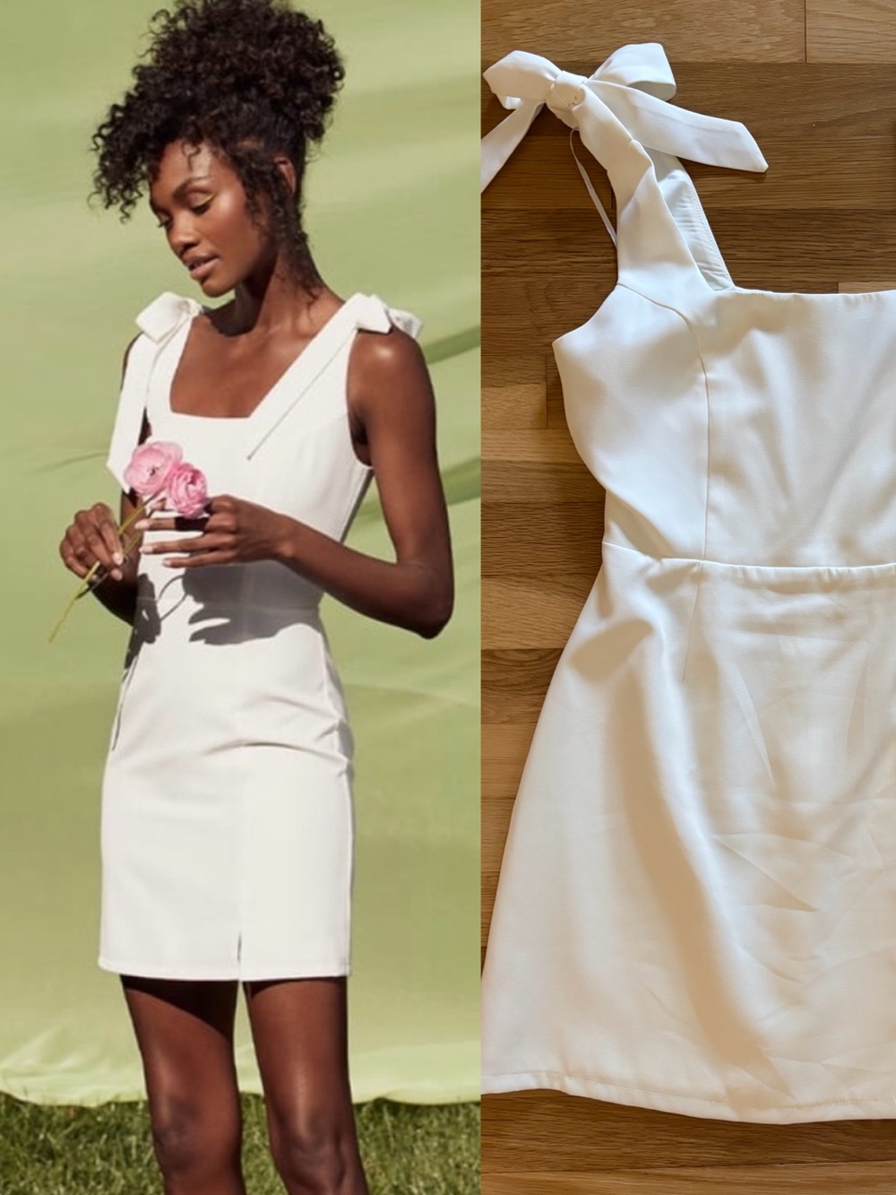 Lulu’s Your Sweetie White Bow Strap Mini Dress - Bridal Shower, bachelorette - S